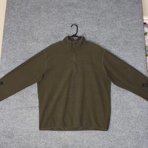 Eddie Bauer Quarter Zip Mens L Olive Waffle Knit Grid Fleece Pullover Tall